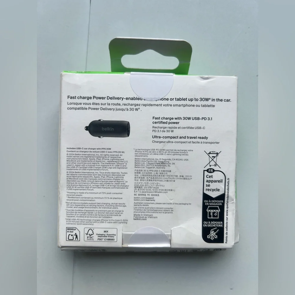 Belkin 30W Car Charger USB-C Port - Black
